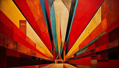Abstract Cityscape in Red and Gold