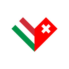 friendship concept. heart shape icon of italy and switzerland flags. vector illustration isolated on white background