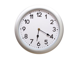 Round Silver Wall Clock Showing 06:20 or 18:20 Isolated-White. Useful for concepts like noon,...