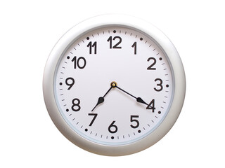 Round Silver Wall Clock Showing 07:20 or 19:20 Isolated-White. Useful for concepts like noon, midnight, deadline, countdown, or time management.