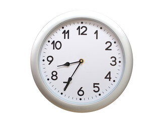 Round Silver Wall Clock Showing 08:35 or 20:35 Isolated-White. Useful for concepts like noon,...