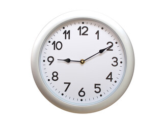 Round Silver Wall Clock Showing 09:10 or 21:10 Isolated-White. Useful for concepts like noon, midnight, deadline, countdown, or time management.