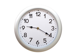 Round Silver Wall Clock Showing 09:20 or 21:20 Isolated-White. Useful for concepts like noon, midnight, deadline, countdown, or time management.