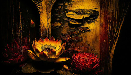 Lotus art painting and Buddhist beliefs