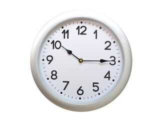Round Silver Wall Clock Showing 10:15 or 22:15 Isolated-White. Useful for concepts like noon,...