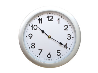 Round Silver Wall Clock Showing 10:20 or 22:20 Isolated-White. Useful for concepts like noon, midnight, deadline, countdown, or time management.