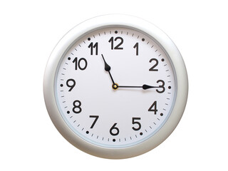 Round Silver Wall Clock Showing 11:15 or 23:15 Isolated-White. Useful for concepts like noon,...