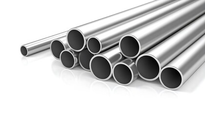 Steel pipes with construction, and isolated on white.