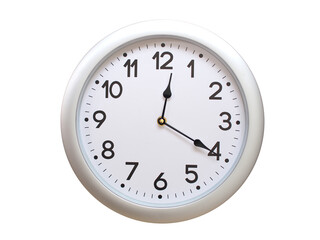 Round Silver Wall Clock Showing 00:20 or 12:20 Isolated-White. Useful for concepts like noon,...