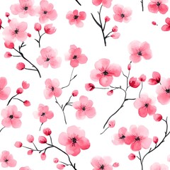 Fototapeta premium Delicate watercolor blossom pattern on white background.