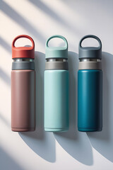 Three Colorful Insulated Water Bottles - Stainless Steel Travel Mugs
