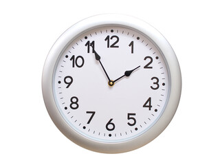 Round Silver Wall Clock Showing 01:55 or 13:55 Isolated-White. Useful for concepts like noon,...