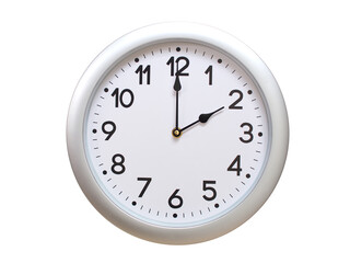 Round Silver Wall Clock Showing 02:00 or 14:00 Isolated-White. Useful for concepts like noon,...