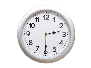 Round Silver Wall Clock Showing 02:30 or 14:30 Isolated-White. Useful for concepts like noon, midnight, deadline, countdown, or time management.