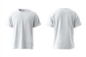 Fototapeta premium Front and back view of a plain white short-sleeved crew neck t-shirt on a white background