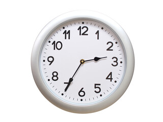 Round Silver Wall Clock Showing 02:35 or 14:35 Isolated-White. Useful for concepts like noon,...
