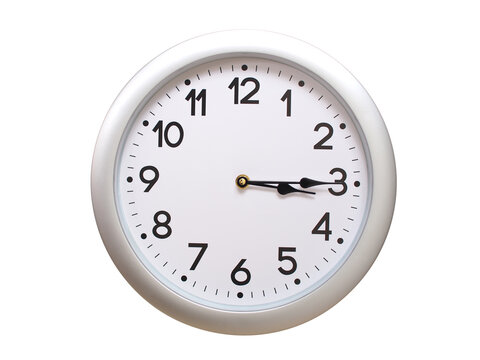 Round Silver Wall Clock Showing 03:15 or 15:15 Isolated-White. Useful for concepts like noon, midnight, deadline, countdown, or time management. - Powered by Adobe