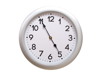 Round Silver Wall Clock Showing 04:55 or 16:55 Isolated-White. Useful for concepts like noon,...