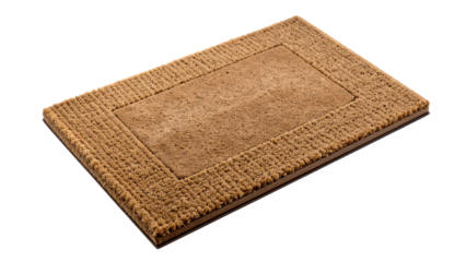 Rectangular brown doormat with textured bristles designed for outdoor use on transparent background.