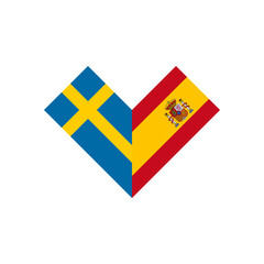friendship concept. heart shape icon of sweden and spain flags. vector illustration isolated on white background