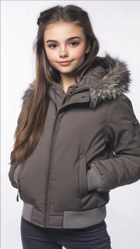 Wearing grey puffy jacket with fur lining, looking casual and stylish for the season