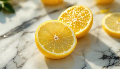 Sliced Lemon Halves on Marble Surface
