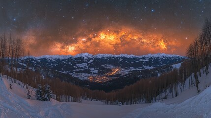 Starry Night Over Snow-Capped Austrian Alps, Moonlit Kitzbühel Mountain Peak Winter Landscape