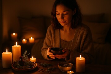 Evening Wellness Ritual with Herbal Tea and Candles