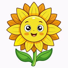 Happy cartoon sunflower with big eyes and smiling face
