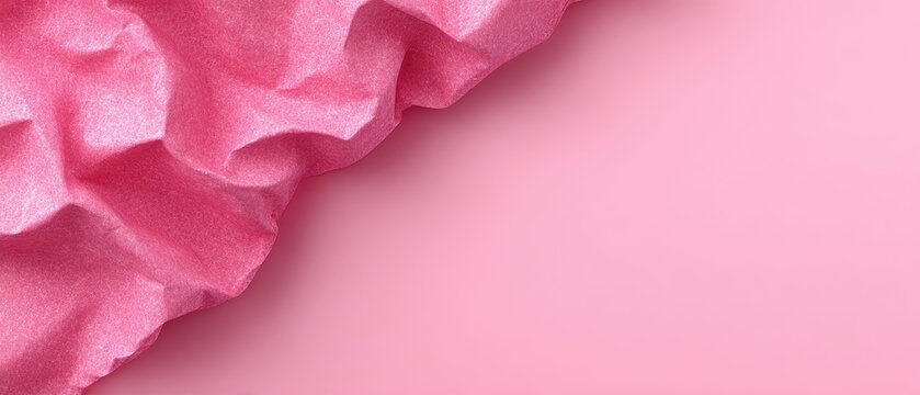 Pink textured paper with a crumpled pattern on the left side against a smooth pink background on the right.