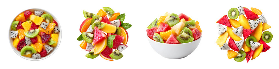 Fototapeta na wymiar Colorful tropical fruit salad in bowls
