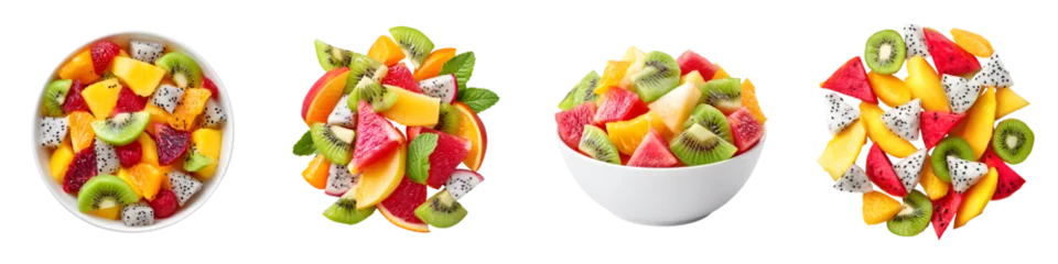 Fototapete Rund Colorful tropical fruit salad in bowls © T Studio