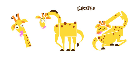 Collection of cubism cartoon designs of giraffe animals. Cute giraffe animal geometry. Giraffe day celebration. protecting giraffes