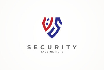 Initial US Shield Logo, Letter US, star and shield combination, vector illustration