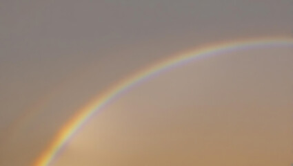 A soft, muted rainbow arcs across a pale sky