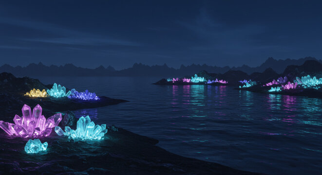 Fantastic Frontiers An Immersive Appeal of Glowing Crystal Landscapes at Night