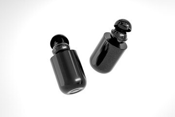 black cosmetic plastic bottle with ball shape flip cap mockup, flat shoulder packaging with Spherical flip Cap, cylinder squeeze bottle, elegant black cylindrical bottle, trendy skincare