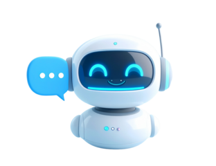 Cute chatbot avatar with speech bubble is communicating, showing potential of artificial intelligence in customer service and online communication, on a transparent background