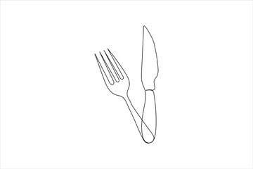 fork and knife in continuous line drawing style Line art silhouette of cutler Vector illustration background
