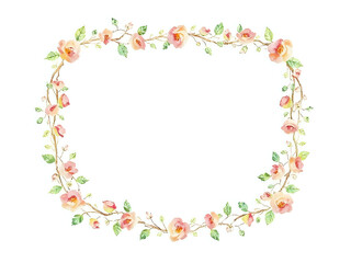 Fototapeta premium Floral Frame with Pastel Roses in a delicate and romantic mood representing elegance and nature against a clean, white background