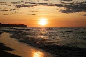 Orange sky, sunset, sea
