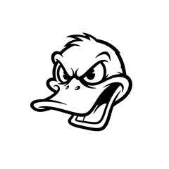 Angry Duck Logo, Cartoon Duck Head With Furrowed Brows and Open Beak