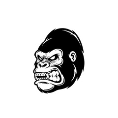 Silhouette Angry Gorilla Logo, Side View Head With Flared Nostrils and Clenched Teeth, Black Outline Art