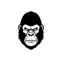 Angry Gorilla Logo, Gorilla Head Logo With Angry Expression, Sharp Jawline and Intense Eyes, Outlined in Black