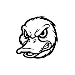 Angry Duck Emblem, Modern Logo Headshot of Duck With Intense Expression, Thick Black Lines