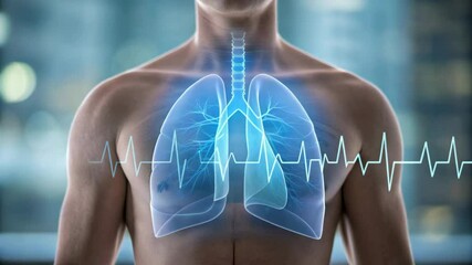 CO2 Levels concepts ,Human lung chest anatomy heartbeat respiratory system medical technology health monitoring transparent lungs