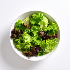 Clean Top View of Fresh Salad in White Bowl