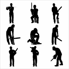 collection of silhouettes of men with chainsaws