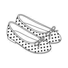 Polka Dot Ballet Flats with Bows Line Art Illustration
