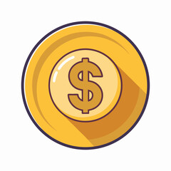 Obraz premium Gold coin with dollar sign icon flat design